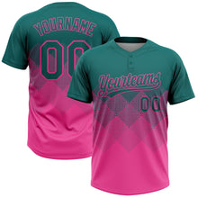 Загрузить изображение в средство просмотра галереи, Custom Teal Pink 3D Gradient Square Shape Two-Button Unisex Softball Jersey