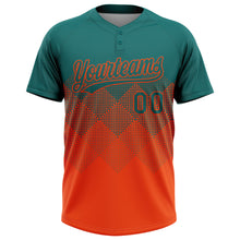 Загрузить изображение в средство просмотра галереи, Custom Teal Orange 3D Gradient Square Shape Two-Button Unisex Softball Jersey