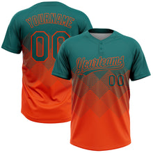 Загрузить изображение в средство просмотра галереи, Custom Teal Orange 3D Gradient Square Shape Two-Button Unisex Softball Jersey