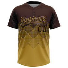 Laden Sie das Bild in den Galerie-Viewer, Custom Brown Old Gold 3D Gradient Square Shape Two-Button Unisex Softball Jersey