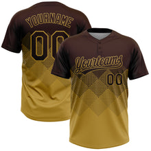 Laden Sie das Bild in den Galerie-Viewer, Custom Brown Old Gold 3D Gradient Square Shape Two-Button Unisex Softball Jersey