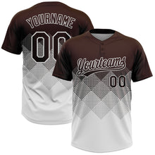 Laden Sie das Bild in den Galerie-Viewer, Custom Brown White 3D Gradient Square Shape Two-Button Unisex Softball Jersey