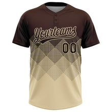 Laden Sie das Bild in den Galerie-Viewer, Custom Brown Cream 3D Gradient Square Shape Two-Button Unisex Softball Jersey