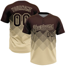 Laden Sie das Bild in den Galerie-Viewer, Custom Brown Cream 3D Gradient Square Shape Two-Button Unisex Softball Jersey