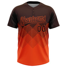Laden Sie das Bild in den Galerie-Viewer, Custom Brown Orange 3D Gradient Square Shape Two-Button Unisex Softball Jersey