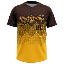 Laden Sie das Bild in den Galerie-Viewer, Custom Brown Gold 3D Gradient Square Shape Two-Button Unisex Softball Jersey