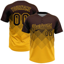 Laden Sie das Bild in den Galerie-Viewer, Custom Brown Gold 3D Gradient Square Shape Two-Button Unisex Softball Jersey