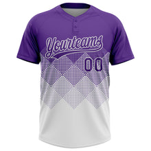 Laden Sie das Bild in den Galerie-Viewer, Custom Purple White 3D Gradient Square Shape Two-Button Unisex Softball Jersey
