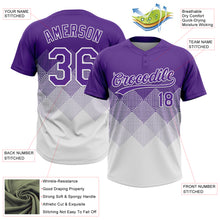 Laden Sie das Bild in den Galerie-Viewer, Custom Purple White 3D Gradient Square Shape Two-Button Unisex Softball Jersey