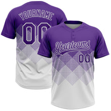 Laden Sie das Bild in den Galerie-Viewer, Custom Purple White 3D Gradient Square Shape Two-Button Unisex Softball Jersey
