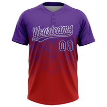 Laden Sie das Bild in den Galerie-Viewer, Custom Purple Red-White 3D Gradient Square Shape Two-Button Unisex Softball Jersey