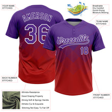 Laden Sie das Bild in den Galerie-Viewer, Custom Purple Red-White 3D Gradient Square Shape Two-Button Unisex Softball Jersey