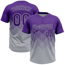 Laden Sie das Bild in den Galerie-Viewer, Custom Purple Gray 3D Gradient Square Shape Two-Button Unisex Softball Jersey