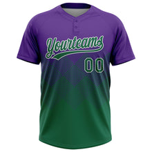 Laden Sie das Bild in den Galerie-Viewer, Custom Purple Kelly Green-White 3D Gradient Square Shape Two-Button Unisex Softball Jersey
