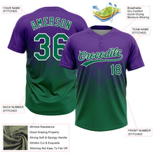 Laden Sie das Bild in den Galerie-Viewer, Custom Purple Kelly Green-White 3D Gradient Square Shape Two-Button Unisex Softball Jersey