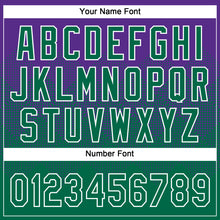 Laden Sie das Bild in den Galerie-Viewer, Custom Purple Kelly Green-White 3D Gradient Square Shape Two-Button Unisex Softball Jersey