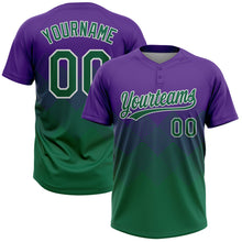 Laden Sie das Bild in den Galerie-Viewer, Custom Purple Kelly Green-White 3D Gradient Square Shape Two-Button Unisex Softball Jersey