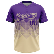 Laden Sie das Bild in den Galerie-Viewer, Custom Purple Cream 3D Gradient Square Shape Two-Button Unisex Softball Jersey