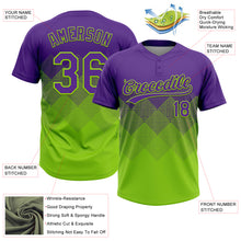 Laden Sie das Bild in den Galerie-Viewer, Custom Purple Neon Green 3D Gradient Square Shape Two-Button Unisex Softball Jersey