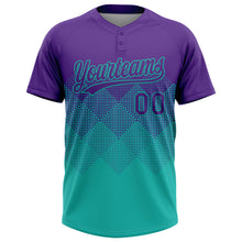 Laden Sie das Bild in den Galerie-Viewer, Custom Purple Aqua 3D Gradient Square Shape Two-Button Unisex Softball Jersey