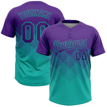 Laden Sie das Bild in den Galerie-Viewer, Custom Purple Aqua 3D Gradient Square Shape Two-Button Unisex Softball Jersey