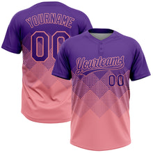 Laden Sie das Bild in den Galerie-Viewer, Custom Purple Medium Pink 3D Gradient Square Shape Two-Button Unisex Softball Jersey