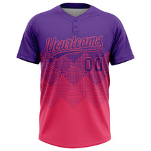 Laden Sie das Bild in den Galerie-Viewer, Custom Purple Neon Pink 3D Gradient Square Shape Two-Button Unisex Softball Jersey