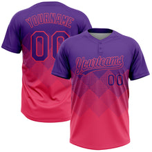 Laden Sie das Bild in den Galerie-Viewer, Custom Purple Neon Pink 3D Gradient Square Shape Two-Button Unisex Softball Jersey