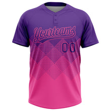 Laden Sie das Bild in den Galerie-Viewer, Custom Purple Pink 3D Gradient Square Shape Two-Button Unisex Softball Jersey