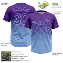 Laden Sie das Bild in den Galerie-Viewer, Custom Purple Light Blue 3D Gradient Square Shape Two-Button Unisex Softball Jersey