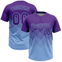 Laden Sie das Bild in den Galerie-Viewer, Custom Purple Light Blue 3D Gradient Square Shape Two-Button Unisex Softball Jersey