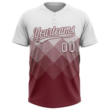 Загрузить изображение в средство просмотра галереи, Custom White Burgundy 3D Gradient Square Shape Two-Button Unisex Softball Jersey