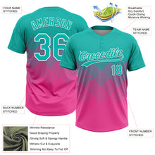 Laden Sie das Bild in den Galerie-Viewer, Custom Aqua Pink-White 3D Gradient Square Shape Two-Button Unisex Softball Jersey