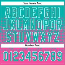 Laden Sie das Bild in den Galerie-Viewer, Custom Aqua Pink-White 3D Gradient Square Shape Two-Button Unisex Softball Jersey