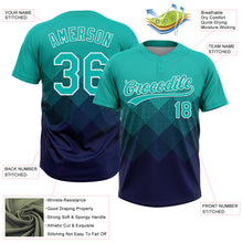 Laden Sie das Bild in den Galerie-Viewer, Custom Aqua Navy-White 3D Gradient Square Shape Two-Button Unisex Softball Jersey