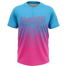 Charger l'image dans la galerie, Custom Sky Blue Pink 3D Gradient Square Shape Two-Button Unisex Softball Jersey