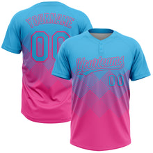 Charger l'image dans la galerie, Custom Sky Blue Pink 3D Gradient Square Shape Two-Button Unisex Softball Jersey