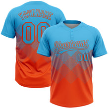 Charger l'image dans la galerie, Custom Sky Blue Orange 3D Gradient Square Shape Two-Button Unisex Softball Jersey