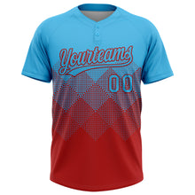 Charger l'image dans la galerie, Custom Sky Blue Red 3D Gradient Square Shape Two-Button Unisex Softball Jersey