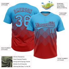 Charger l'image dans la galerie, Custom Sky Blue Red 3D Gradient Square Shape Two-Button Unisex Softball Jersey
