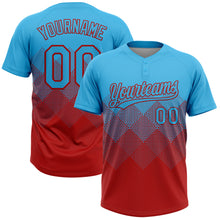 Charger l'image dans la galerie, Custom Sky Blue Red 3D Gradient Square Shape Two-Button Unisex Softball Jersey
