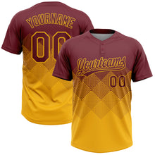 Загрузить изображение в средство просмотра галереи, Custom Burgundy Gold 3D Gradient Square Shape Two-Button Unisex Softball Jersey