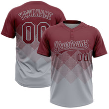 Загрузить изображение в средство просмотра галереи, Custom Burgundy Gray 3D Gradient Square Shape Two-Button Unisex Softball Jersey