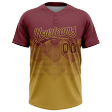 Загрузить изображение в средство просмотра галереи, Custom Burgundy Old Gold 3D Gradient Square Shape Two-Button Unisex Softball Jersey