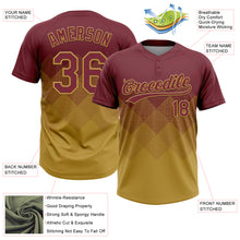 Загрузить изображение в средство просмотра галереи, Custom Burgundy Old Gold 3D Gradient Square Shape Two-Button Unisex Softball Jersey