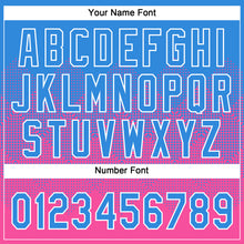 Load image into Gallery viewer, Custom Electric Blue Pink-White 3D Gradient Square Shape Two-Button Unisex Softball Jersey