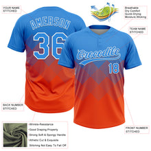 Laden Sie das Bild in den Galerie-Viewer, Custom Electric Blue Orange-White 3D Gradient Square Shape Two-Button Unisex Softball Jersey