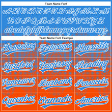 Laden Sie das Bild in den Galerie-Viewer, Custom Electric Blue Orange-White 3D Gradient Square Shape Two-Button Unisex Softball Jersey