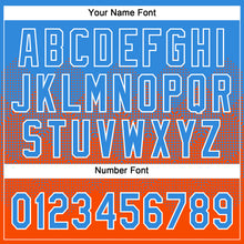 Laden Sie das Bild in den Galerie-Viewer, Custom Electric Blue Orange-White 3D Gradient Square Shape Two-Button Unisex Softball Jersey