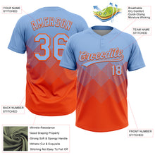 Load image into Gallery viewer, Custom Light Blue Orange 3D Gradient Square Shape Two-Button Unisex Softball Jersey